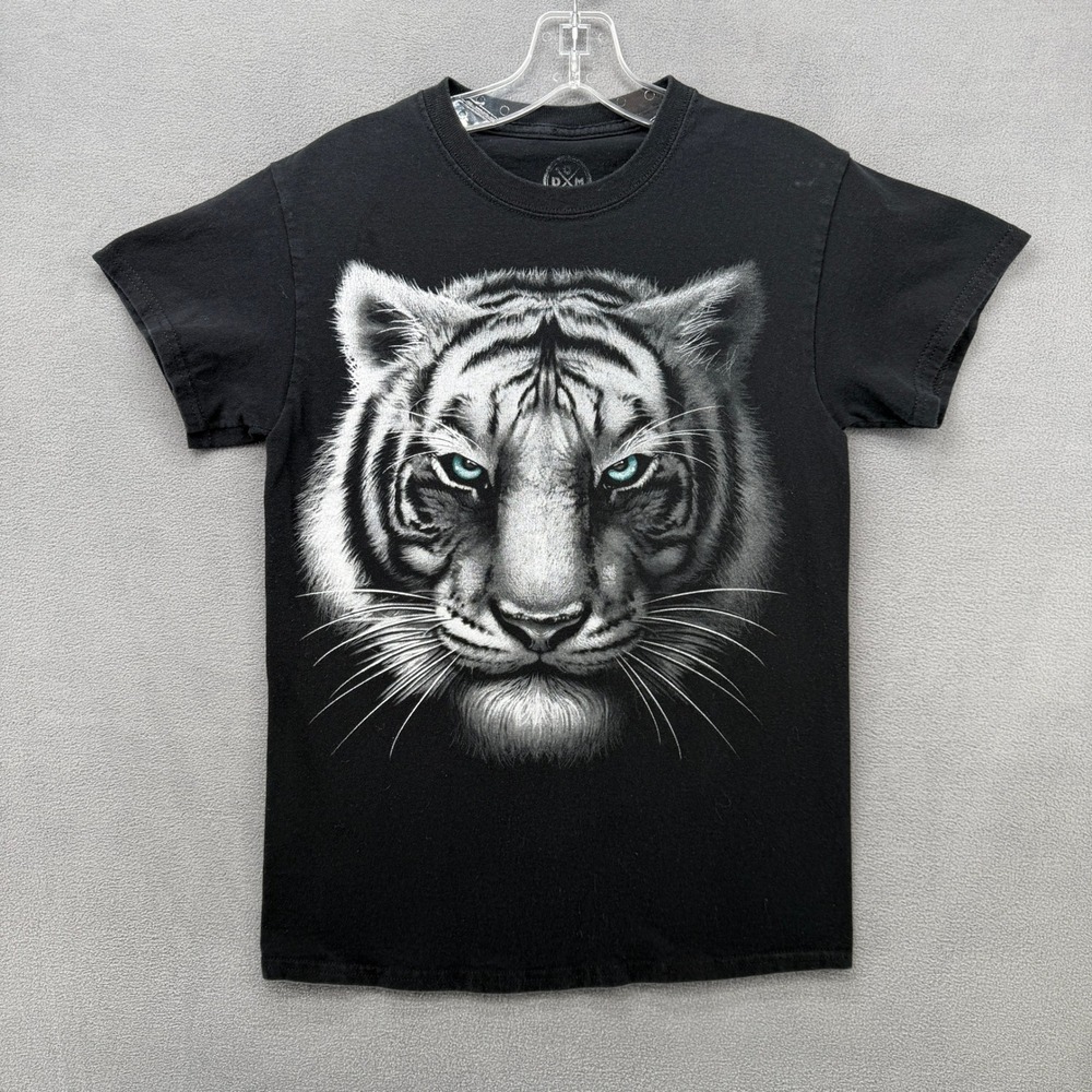 DXM T-Shirt‎ Its About The Art Adult Small Black White Tiger Graphic Blue Eyes